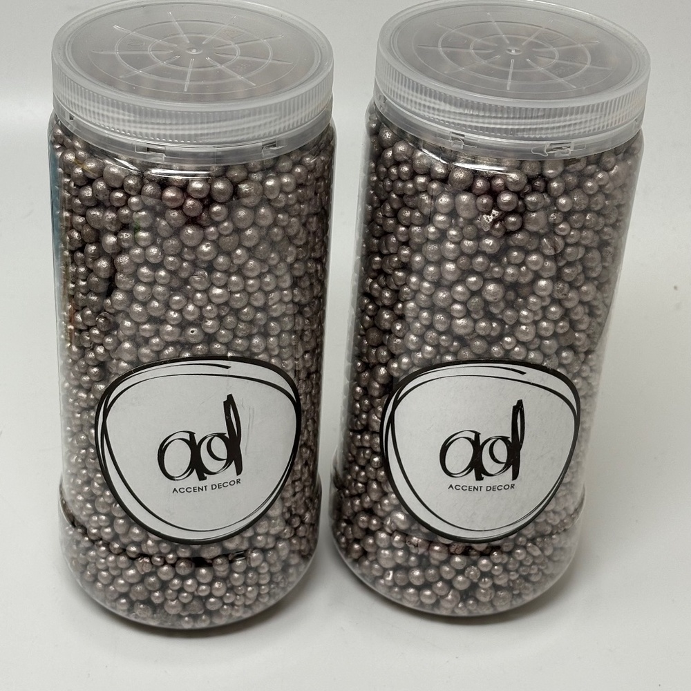 Accent Decor Two Large Jars Vase Filler Decor Pewter Silver Small Clay Pebbles